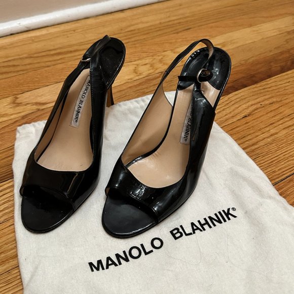 Manolo Blahnik Shoes - Manolo Blahnik Patent Leather Peep Toe Slingback